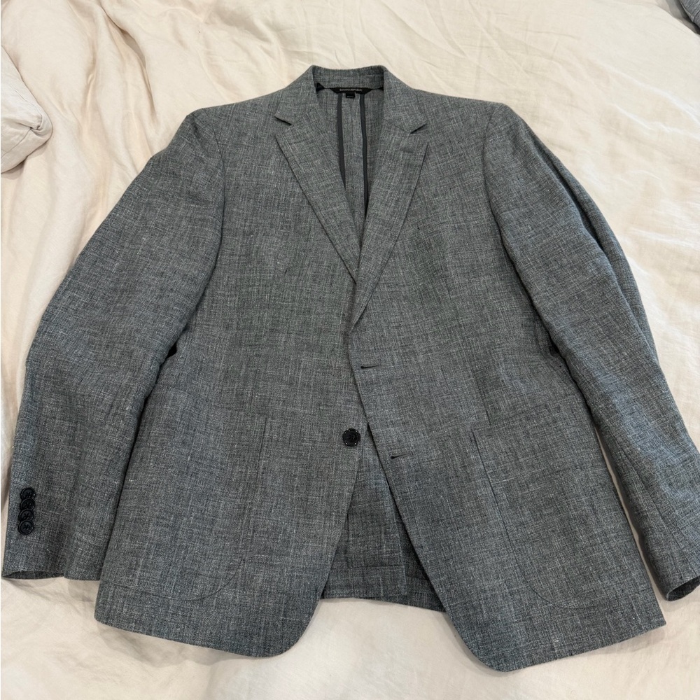 Banana Republic Distressed Linen Gray Blazer